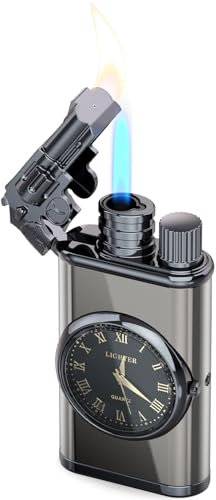Cool Gun Lighter with Watch, Dual Flame - Jet & Pipe, Windproof Gas Lighter Butane Refillable, without Gas
