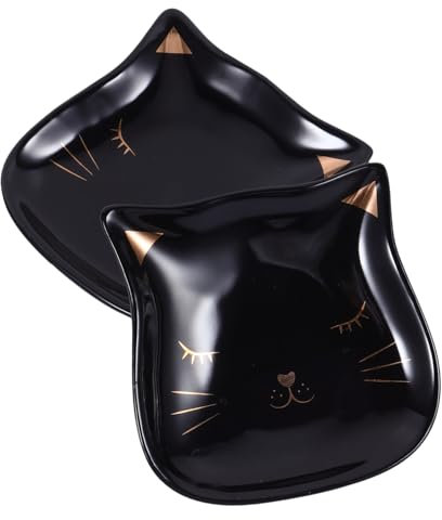 Beavorty 2 Pièces Assiette chat assiettes pour chat pour nourriture mignon stockage plateaux à sushis plateau sushi vide-poche élégant bac de rangement de bijoux céramique Black