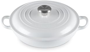 Le Creuset Enameled Cast Iron Signature Braiser, 1.5 qt., White Signature Stainless Knob