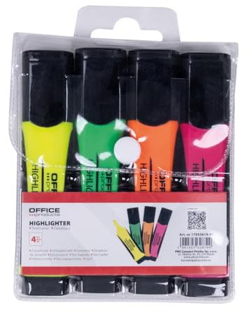 OFFICE PRODUCTS textmarker-set 4-pack/märkpenna med gummihandtag, märkpenna 2–5 mm, highlighter/i fodral, färgmix, för hem, kontor, skola