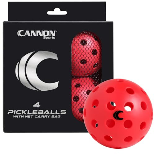 Cannon Sports 4-Pack Pickleballs with Carry Bag – 40 Hole Outdoor Balls – High Visibility, Durable, and Crack Resistant for All Skill Levels