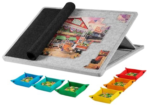 Sharplace Plateau de Puzzle Inclinable, Table Puzzle 1000 Pièces avec 6 Tiroirs et Couvercle, Tableau à Puzzles en Feutre épais Inclinable avec Support, pour Jeux, école, Maison, Intérieur, Gris Clair