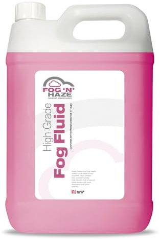 Fog N Haze High Grade Fog Machine Fluid, REACH EC Compliant, For 1000-5000W Machines, Non-Residue Formula, Water Based, Slow Dispersion, High Density, White Smoke, 5 Litre