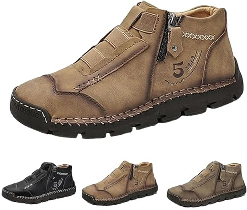 INLANDSIS Matufit Schuhe für Herren, Leder-Slipper mit Fußgewölbeunterstützung, wasserdicht, rutschfest, Slip-on, leicht, lässig, Wanderschuhe, braun, 43 EU