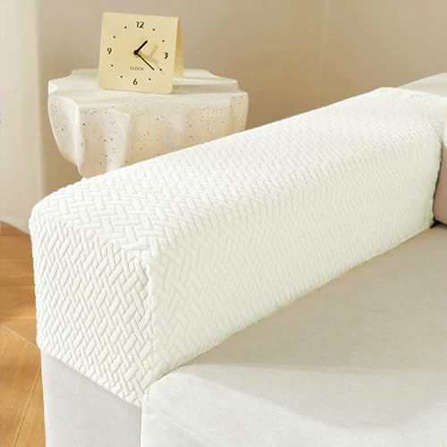 LINGXIYA Soft Stretch Armrest Covers,Set of 2 Polyester Fabric Armchair Slipcovers with Twist Pins,Machine Washable Furniture Couch Sofa Arm Chair Cover Protector for Chairs/Sofas/Recliner (White)
