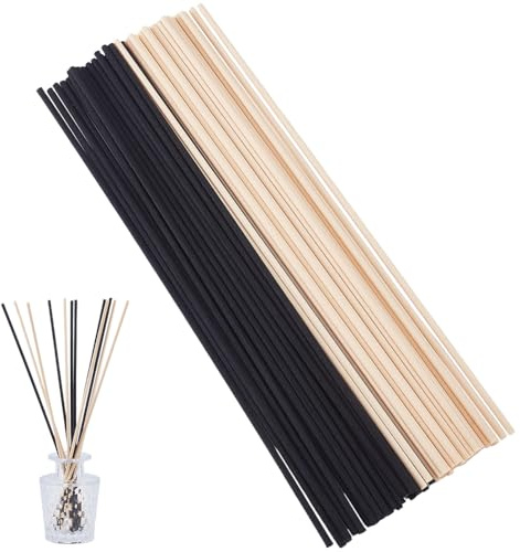 SOFPLATE 50 Piezas 2 Colores 10 Pulgadas Varillas Difusoras de Fibra Negras Varillas de Fragancia de Junco al Por Mayor 25cm x 4mm Varillas de Recambio para Difusor de Aceite Aromático para Dormitorio