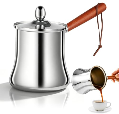 Caffettiera turca e caffettiera moka, 720 ml, caffettiera turca in acciaio inox, caffettiera araba, bricco per latte, caffettiera greca, con beccuccio e coperchio, per cucinare caffè, latte, burro