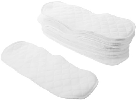 EXAOMBLE 10pcs White Nine-Layer Eco Cotton Cloth Diaper Inserts Reusable and Water Locking for Newborns and Infants, Size 29x11.5cm, for Overnight Use