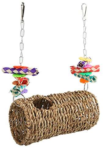 Stylebest Papegojgrästunnelleksak för Tuggavkoppling med Färgglad Vävd Design för Kakatier och Undulater Storlek 19 X 10 Cm