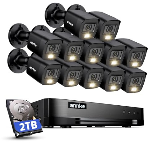 ANNKE 16 Channel Security Camera System HD-TVI 1080P Lite Video DVR and (12) 2.0MP Outdoor IP67 Cameras with Smart Dual Light, AI Human/Vehicle Detection, Color Night Vision, 2 TB Hard Drive