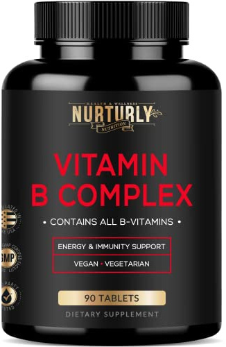 NURTURLY Vitamin B Complex - Contains All Essential B Vitamins - B1, B2, B3, B5, B6, B7, B9, B12 and Biotin - Super B Complex Vitamins for Energy, Immunity and Mood Support - 90 Tablets