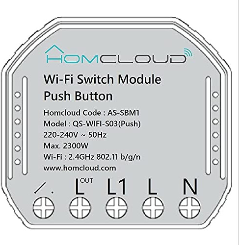 Homcloud SBM1 Modulo Smart Pulsante Intelligente Wi-Fi da incasso per scatola elettrica 503, controllo remoto da APP, Alexa o Google