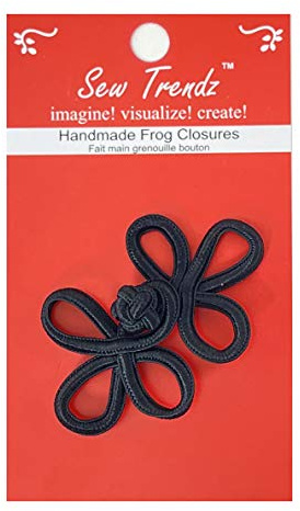 Chinese Frogs Button Closures Hook & Eye Fastener - Sewing Quilting Renaissance Dance Hawaiian Bridal Costumes Outfit Drapery Decor- Black -2.5x1.75-Three Loops - 1 Pair/pk - #FG124 BLK