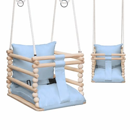MAMOI® Babygunga 3 i 1 + SÄKERHETSBÄLTE | 190–260 cm takhöjdsjustering | Babygunga i trä | Gunga i trä inomhus och utomhus | Babygunga inomhus | 100 % ECO | Tillverkad i EU