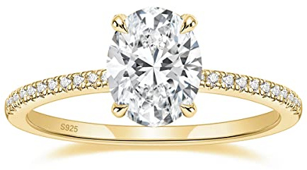 EAMTI 3CT 925 Sterling Silver Engagement Rings 14K Gold Plated Oval Cut Cubic Zirconia CZ Wedding Promise Rings for Her Stunning Wedding Bands for Women Size 7