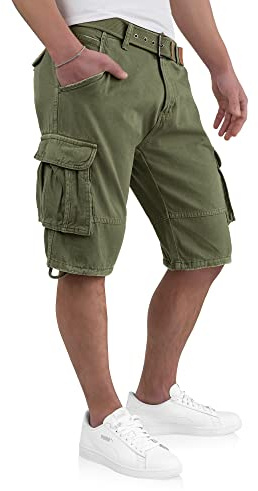 Indicode Kjeld - Pantalones cortos cargo para hombre con 6 bolsillos, incluye cinturón de tela de algodón 100%, bermudas de verano para hombre, militar, M