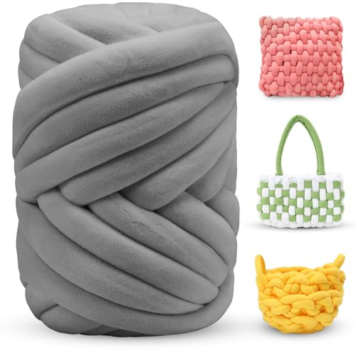 LEREATI Thick Chunky Yarn for Arm Knitting Jumbo Tube Soft Chunky Knit Blanket Velvet Yarn for Crocheting Handbags Hand Knitting Pet Bed Rugs Pillows Crafts (500g, Dark Gray)