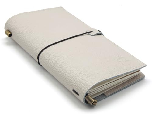 Wanderings Carnet en Cuir Avoine avec Poches 22x11,5cm - Journal de Voyage Rechargeable Organiseur en Cuir Véritable Fait Main avec Poches pour Écriture et Organisation - Recharges Vierges