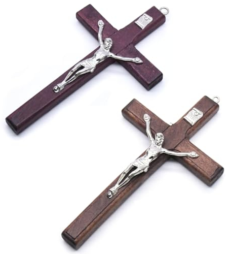 NHPY Halskette Kreuz Jesus Christus aus Holz und Stahl für Herren – 2 Stück, 12 x 7 cm