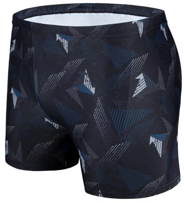 AMZSPORT Badehose Herren Kurz Schwimmhose Eng Wassersport Badeshorts mit Tunnelzug, Schwarzblau, XL