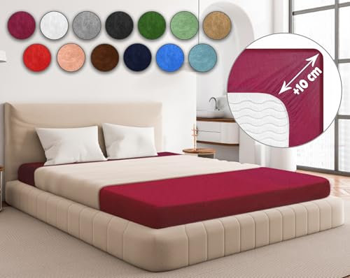 Sesto Senso Spannbettlaken 90x200cm Weinrot für Topper Frottee mit Gummizug 100% Baumwolle