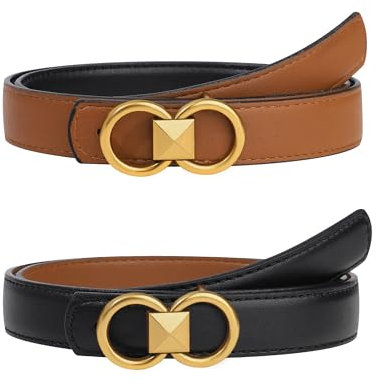 Kajeer Wendegürtel für Damen – Schwarzer Damengürtel aus PU-Leder für Jeans Hosen Kleider mit Abnehmbarer Goldener Schnalle