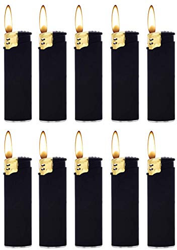Feuerzeuge Schwarz Black Rubber Gold Cap Piezofeuerzeug (10 stück + 1x Konsumany® Stab-Sturmfeuerzeug 12,5 cm Lang)