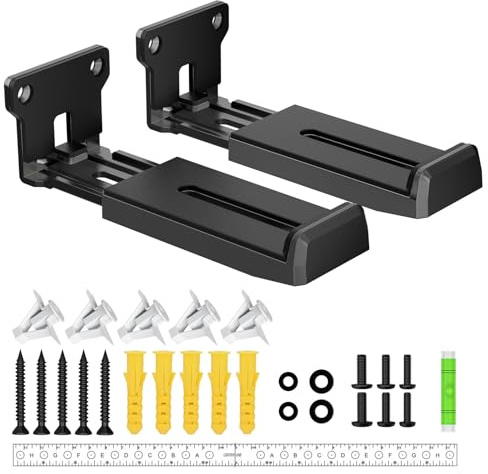 ZUOLACO Soundbar Wall Mount Bracket for Samsung, Bose, Vizio, LG, Sony, JBL, Sonos and More Sound Bar Mounts Under TV, Hold up to 33 lbs, Depth Adjustable 3.6”-6.4”, Soundbar Shelf, Black