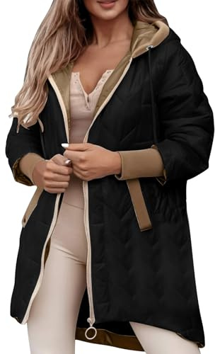 NAFING Doudoune Blanche Femme, Doudoune Femme Chaude Anorak Doudoune Duvet Matelassé Hiver Blouson Grande Taille Zippée Veste Doudoune a Capuche Manteau De Couleur Unie