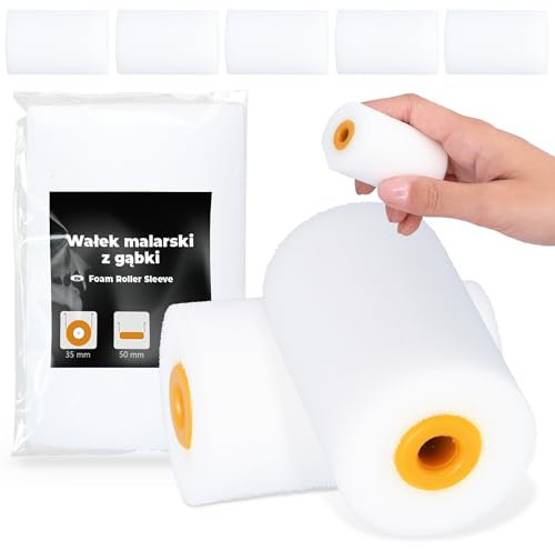 5x Rullo Schiuma 5 cm Vernice Smalto Lacca Superfici Lisce Pareti Mobili Stesura Uniforme Asciugatura Veloce Impugnatura Comoda Perfetto Restauri Decorazione Interni