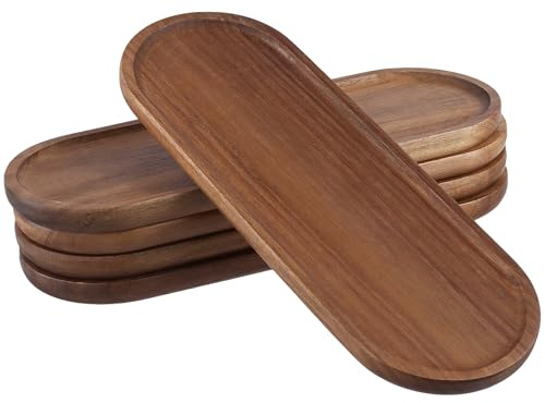 UNGFEI 5 st ovala träbrickor, 29 x 10,5 cm Acacia trä serveringsbrickor, träfat ovala för uppvisning frukt mellanmål förrätter sushiost te kaffe