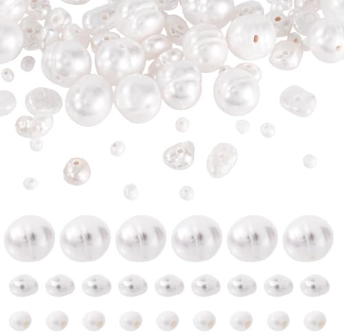 Beadthoven - 50 cuentas de perlas naturales de 4 a 11 mm, perlas de agua dulce color blanco cremoso para manualidades, collares, pulseras, joyas