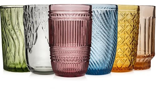 Sänger Trinkgläser Set Faro 6 teiliges Gläser Set für 6 Personen aus Glas, Wasserglas, Mehrfarbig, einzigartiger Schliff, Alltag, Familienessen, Büro, Outdoor Saftgläser Set | 330 ml