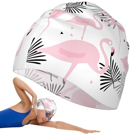 Piscina de baño, Sombrero de entrenamiento de silicona para niñas - Impresión Swim Batch para, entrenamiento impermeable de pelo largo sin deslizamiento