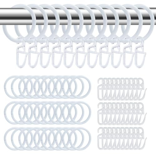 50 pezzi anelli per tende in metallo, 30 mm, anelli per tende con ganci, anelli bastone tenda appesi, bianco, per finestre, porte, tende da doccia