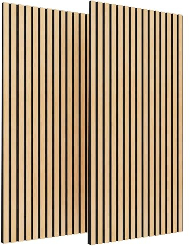 TONOR Paneles 3D Acusticos de Madera Autoadhesivo, Pack 2 Aislante Acustico Decorativo, 120x60x1,9 cm Insonorizacion Acustica Pared, Doble Capa Palilleria Insonorizar, Roble