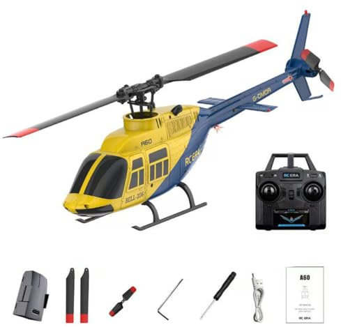 SHOYDID RC ERA A60 1/42 Scala RC Elicottero, 4-Channel Single Rotor Flybarless Mini RC Elicottero Modello con Flusso Ottico Altitude Hold, Giallo e Blu