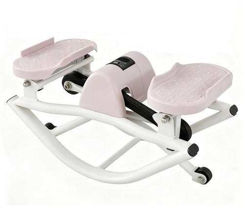 Side-to-side mini-stepper for hemmaträning, kompakt sidostepper med låg effekt, 350 kg kapacitet träningsmaskin med digital display, ben- och glutetrainer med motståndsrep och golvmatta(Rosa)
