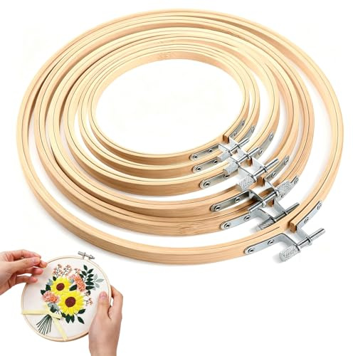 6 piezas de bastidores de bordado de madera, aro de bordado de bambú, juego redondo ajustable para bordado, bricolaje y decoración, obras de arte - marco de bordado pequeño: 4/5/6/6,7/7/8 pulgadas