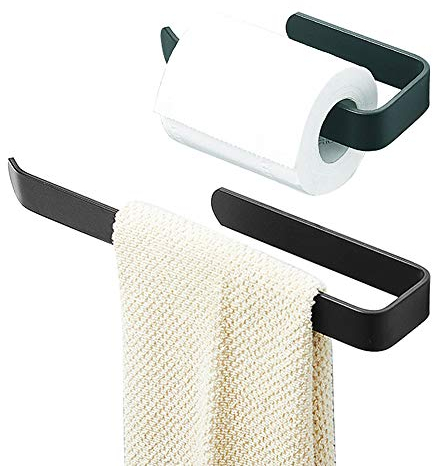 AIFUSI Barra de Toalla de baño de 2 Piezas, Negra, Aluminio, 19CM / 32.5CM de Ducha Unidad de tocador ensamblaje de gabinete de baño [sin perforación]