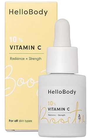 HelloBody Booster Serum VITAMINE C 10% (15 ml) – Soin visage hydratant intense – Serum visage pour tous les types de peau – Corrige les taches et lutte contre le vieillissement cutan