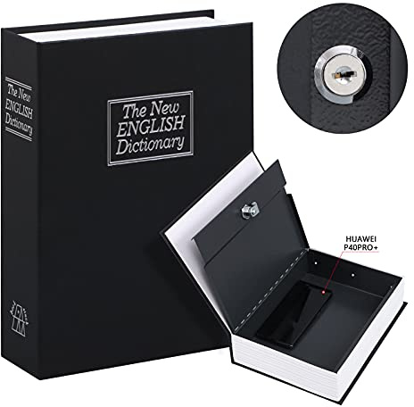 KYODOLED 10.5Inch Book Safe with Key Lock,Extra Large Portable Metal Safe Box, Dictionary Diversion,Secret Book Hidden Safe,10.5 x 7.8 x 2.6 Black Extra Large