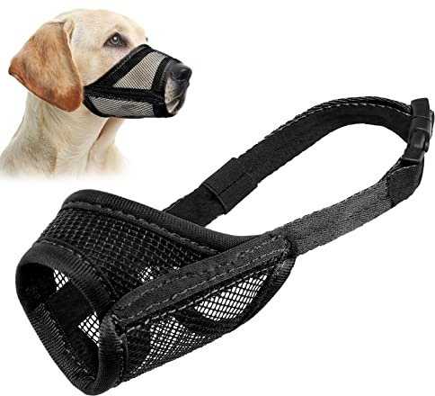 LUCKYPAW Dog Muzzle, Mesh Muzzle for Large Medium Dogs, Soft Mouth Cover to Prevent Biting Chewing, Drinkable Breathable Adjustable Puppy Mouth Guard (XL, Black)