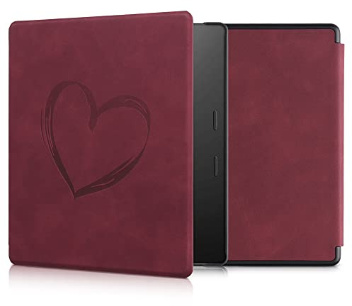 kwmobile Hülle kompatibel mit Amazon Kindle Oasis 10. Generation Hülle - Kunstleder Cover - Herz Brush Dunkelrot