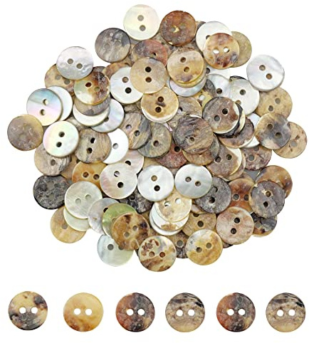 suaywo 100 Stück 10mm Natürlich Schimmernde Perlmuttknöpfe, 2 Loch Flach Perlmutt Knöpfe zum Nähen, Handwerk, Kleidung, Scrapbooking und Mehr