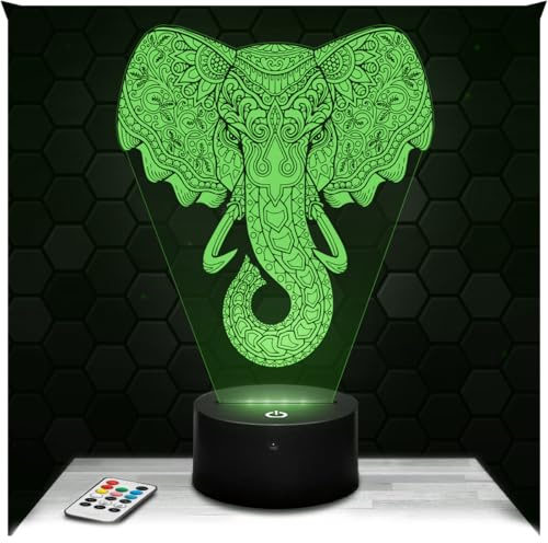 Lampephoto.fr - Elefant Tier geometrisches Mandala 3D Lampe, Touch Nachtlicht, 3D Led Illusion Geschenkidee Weihnachten Geburtstag Junge und Mädchen, Dekoration Kinder und Erwachsenenzimmer