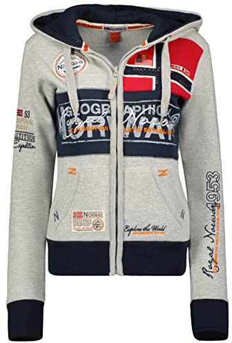 Geographical Norway Flyer Lady - Sweat Femme Zip Capuche Poches - Sweatshirt Manches Longues Chaud Hoodie Veste - Pull Femmes Saison Printemps Ete Automne Hiver (Gris Clair L)