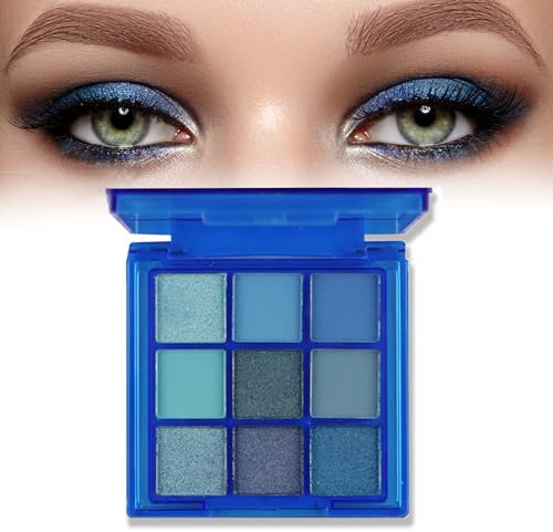 Blue Eyeshadow Palette Glitter Eyeshadow Royal Blue Eye Shadow Pallets for Women Navy Blue Eyeshadow Sparkle 9 Colors Eye Makeup Shiny Shimmer Waterproof Palettes
