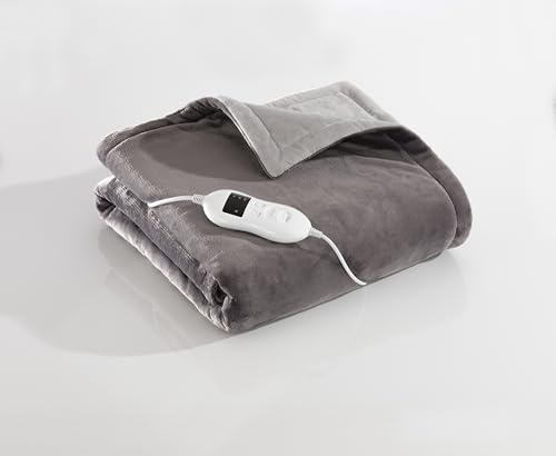Daewoo Dreamz Heated Throw Blanket, 10 Hour Timer, 9 Heat Settings, Machine Washable, Detachable Controller, Soft Flannel Fur Fleece, Full Customizability And Comfort In A Luxurious Grey Two Tone