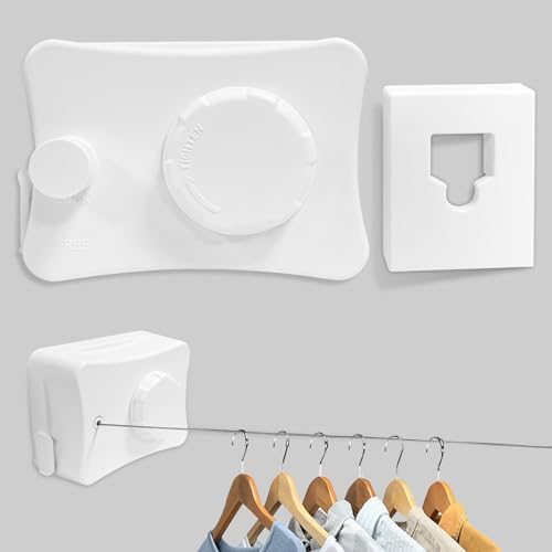 Nordun Ausziehbare Wäscheleine, 5.1M Edelstahlseil,Nicht DurchhäNgende Einziehbare,Ausziehbar Wand,Fest Unsichtbare Wäscheleine,Einziehbare für Balkon,Drinnen,Tragfähigkeit 20kg (weiß)